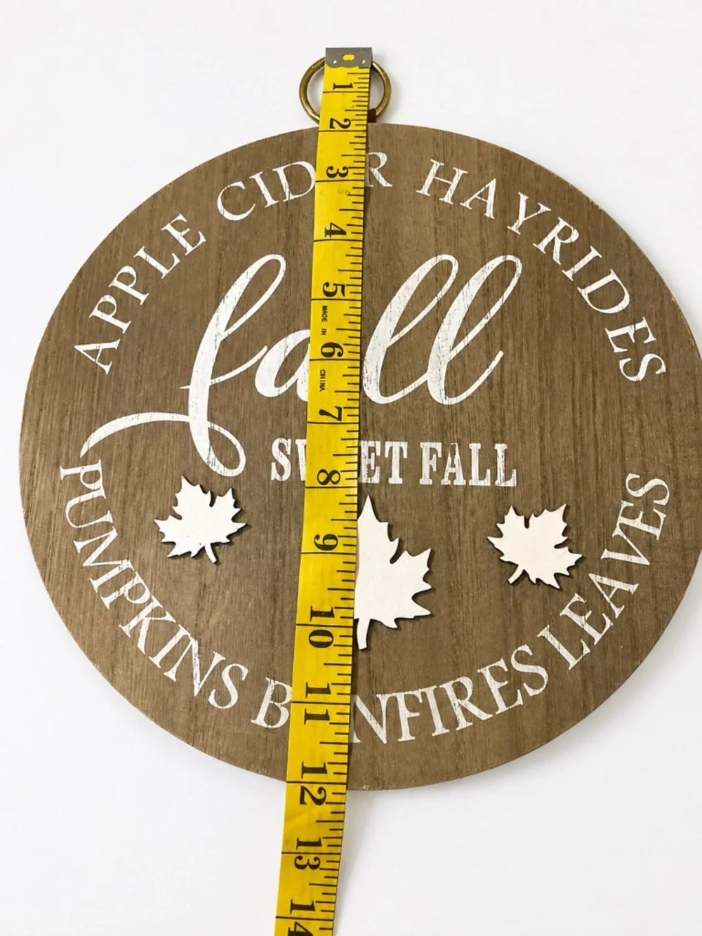 Fall Sweet Fall Round Wooden Wall Sign Apple Cider Pumpkin Leaves